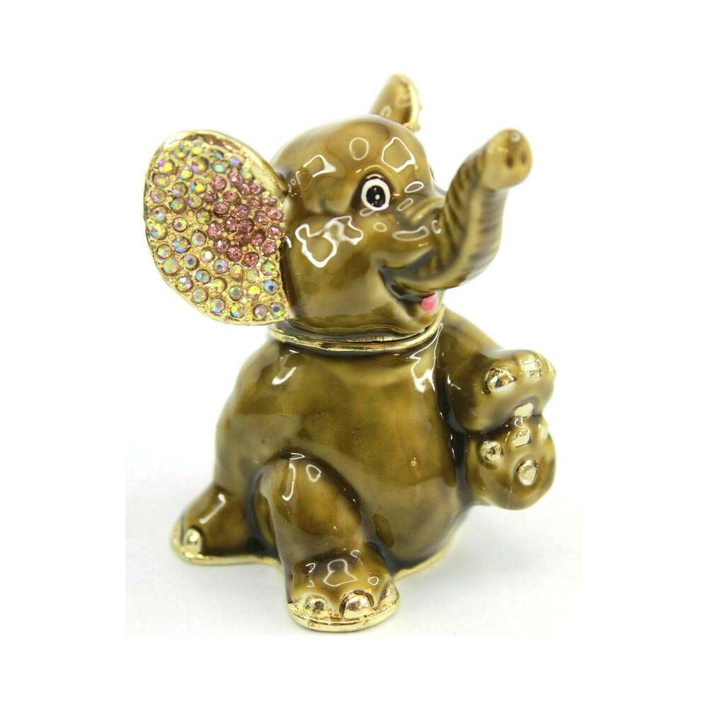 Ciel Collectables Baby Elephant Enamel Trinket Box • Aurora & Pink Rhinestones